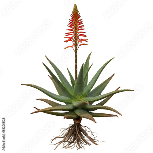 Kumari leaf plant with red flowers and roots