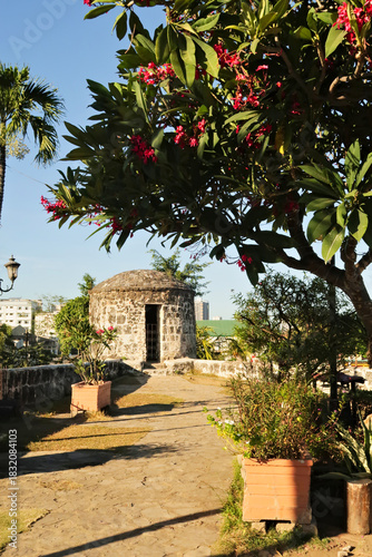 A bastion and tropical plants inside the Fort San Pedro in Cebu City, Cebu Island, Philippines