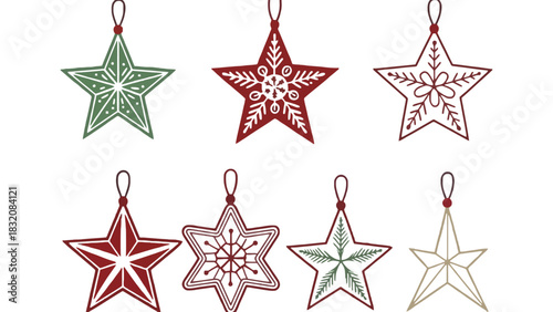 Collection of christmas star ornaments in various colors and designs