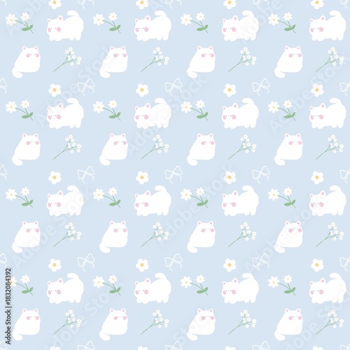 A cute pastel coquette seamless pattern featuring soft ribbons, bows, hearts, and delicate decorative elements. Perfect for gift wrapping, scrapbook paper, stationery design, textile prints, and girly