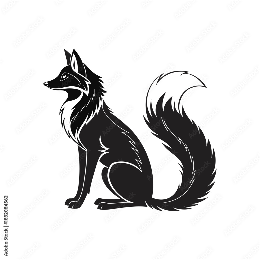 Fototapeta premium Elegant Sitting Fox Silhouette