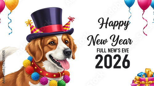 Adorable Dog Welcoming New Year 2026 with Festive Celebration