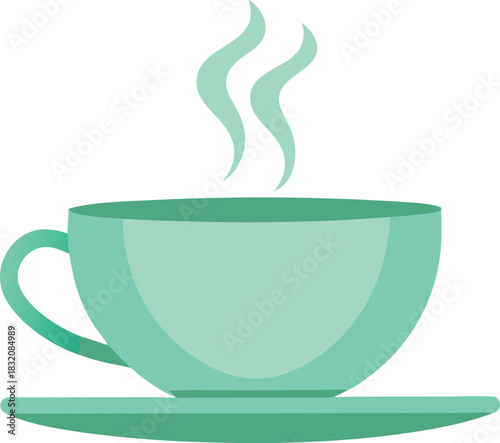 Steaming cup of mint green tea on a saucer