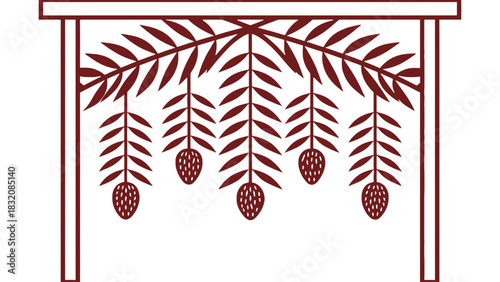 Decorative illustration of brown branches and pinecones on a frame