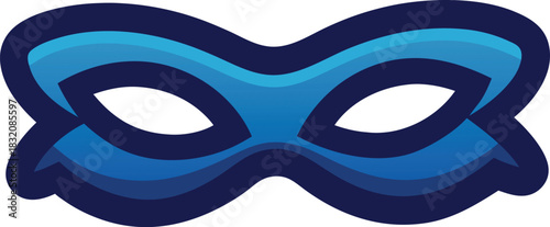 Blue superhero mask with eye holes and decorative swirls