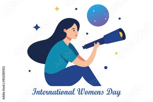 International Women’s Day Rooftop Stargazing Vector