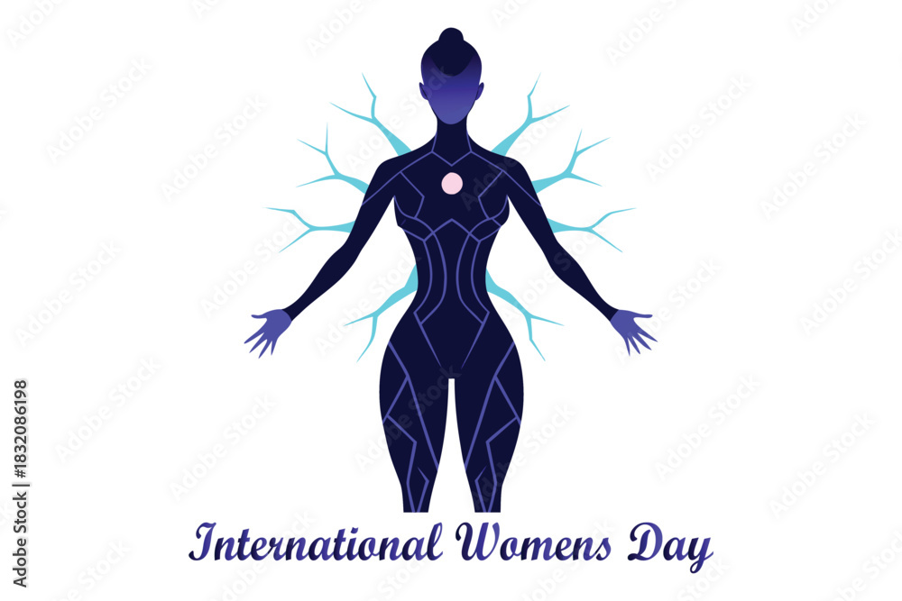 Naklejka premium International Women’s Day Neural Network Power Silhouette