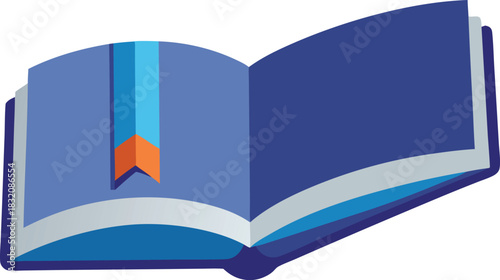 Open blue book with bookmark illustration
