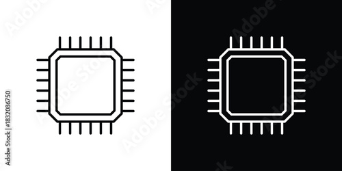 Computer microprocessor icon design element. Linear style vectors