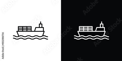 Container ship icon design element. Linear style vectors