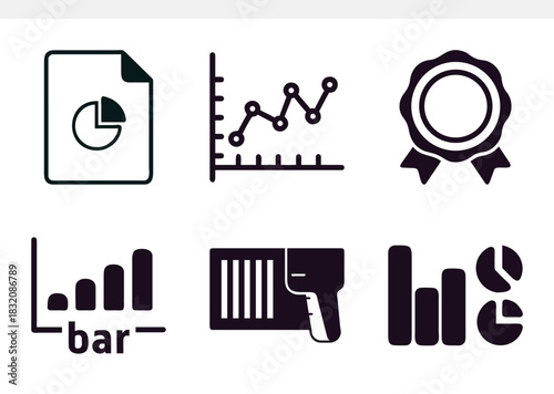Data Analytics and Business Reporting Icon Set – Charts, Graphs, and Metrics