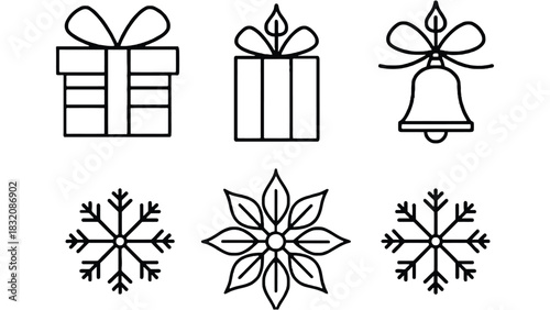 Christmas icons vector set holiday elements gift and snowflake