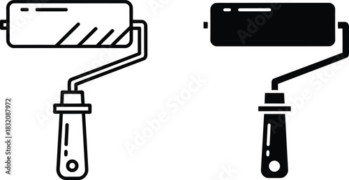 Vactor Black and white line art and solid silhouette paint rollers painting tool