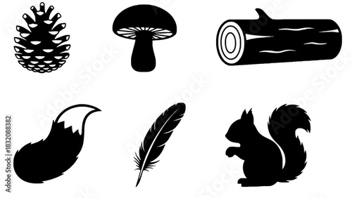 Forest woodland icons silhouette collection on white background, EPS, Vector