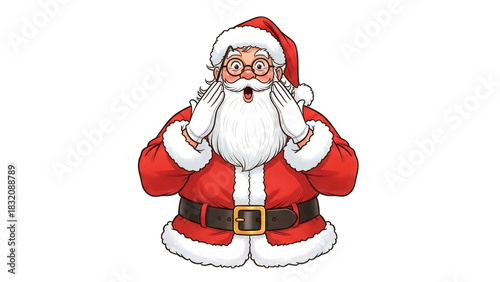 Surprised Santa Claus with open mouth isolated on a transparent background