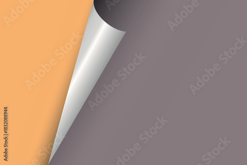 Page curl. Curled color paper. Blank sheet of ripped aged paper bright color corner. Copy space design for text, advertising, poster, wallpaper, backdrop. Printable lined and squared grid paper.