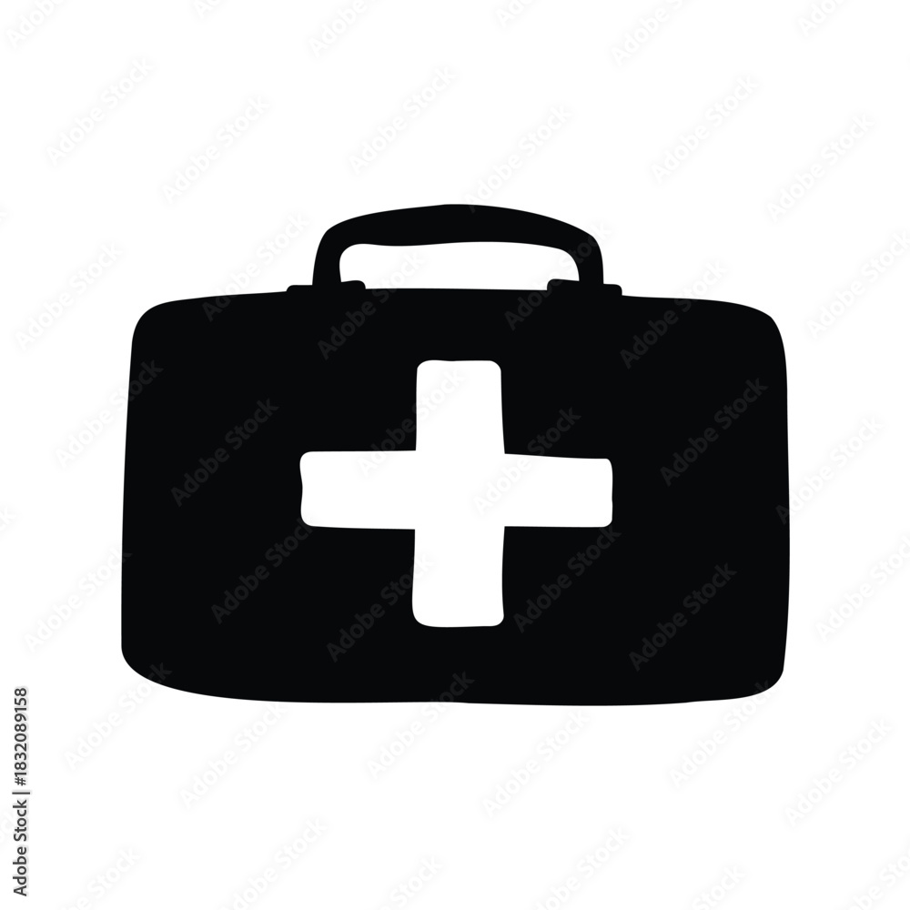 Fototapeta premium Simple black and white illustration of a first aid kit briefcase