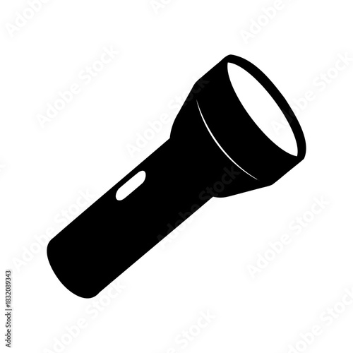 Black silhouette of a flashlight for illumination purposes on a white background