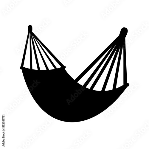 Black silhouette of a hammock suggesting relaxation and leisurely summer days