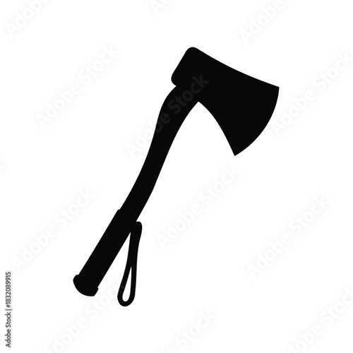 Black Silhouette of an Axe with Curved Handle and Wrist Strap