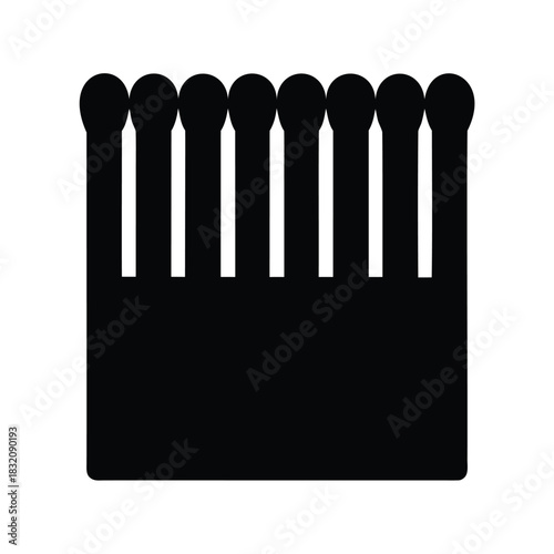 Minimalist black and white illustration of a set of matches in a box