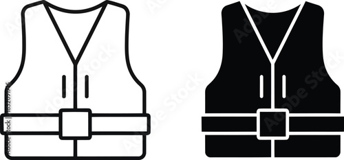 Vactor Black and white outline and solid fill icons of a life vest life vest icon safety vest icon