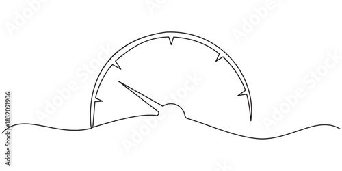 Continuous one line drawing of speedometer. Minimal speedometer silhouette in abstract linear style. Simple one line vector illustration for automotive or dashboard design