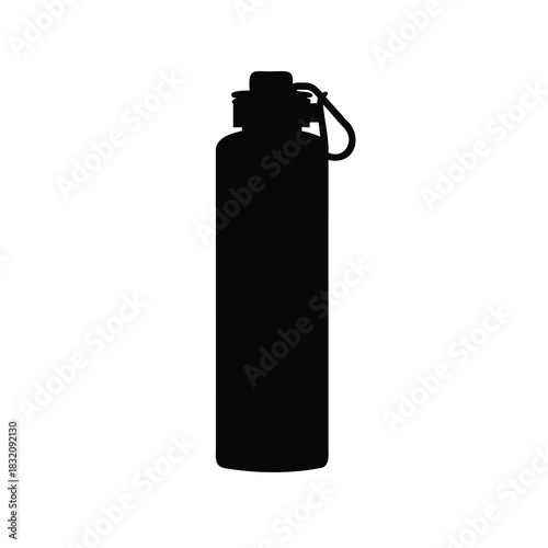 Simple silhouette of a water bottle with handle and button design