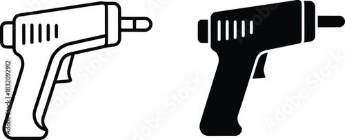 Vactor Black and white outline and solid silhouette of a non contact infrared thermometer