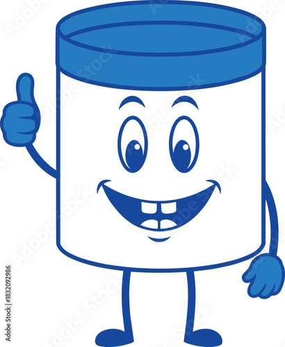 Happy Cartoon Mascot of a White Product Container Giving a Thumbs Up for Packaging and Branding