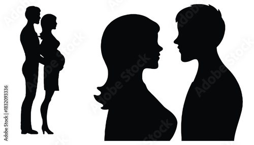 Pregnancy silhouette couple expecting baby family illustration