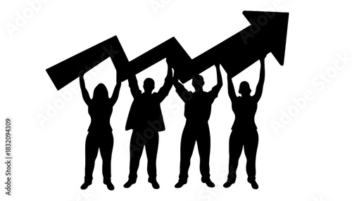 Teamwork success business growth financial arrow silhouette