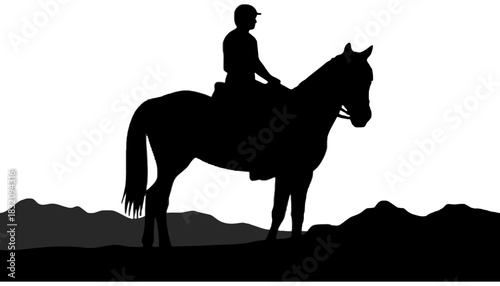 Silhouette horse and rider equestrian sport riding black and white