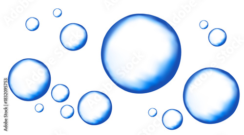 Micellar water, blue air bubble background.