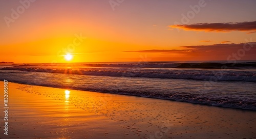 Golden sunset beach waves ocean horizon scenic beauty nature tranquil peaceful serene relaxing vacation