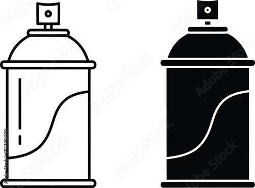 Two aerosol spray cans one outline one solid vactor black silhouette
