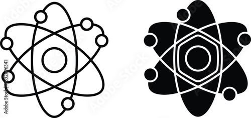 Two atomic models one line art one solid vactor black icon science physics