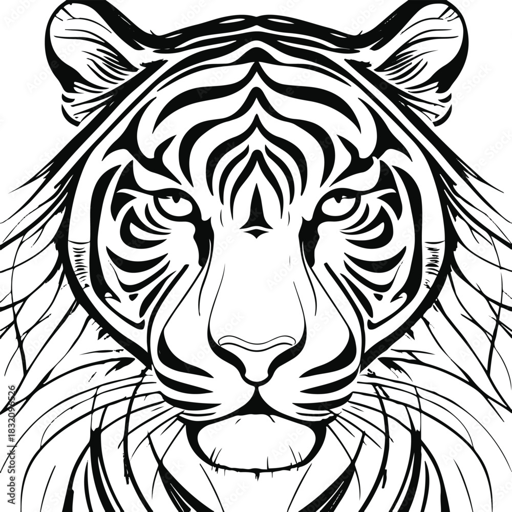Obraz premium Abstract tiger face made from intersecting thin lines forming a calm expression 2