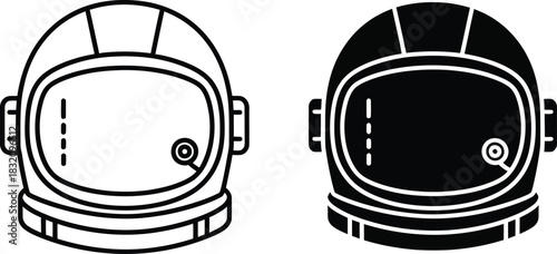 Two astronaut helmets one vactor black outline one solid black vector icons space helmet