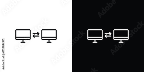 PC data transfer icon design element. Linear style vectors