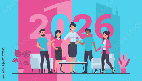 Diverse business team planning goals for 2026 Corporate success future strategy and teamwork