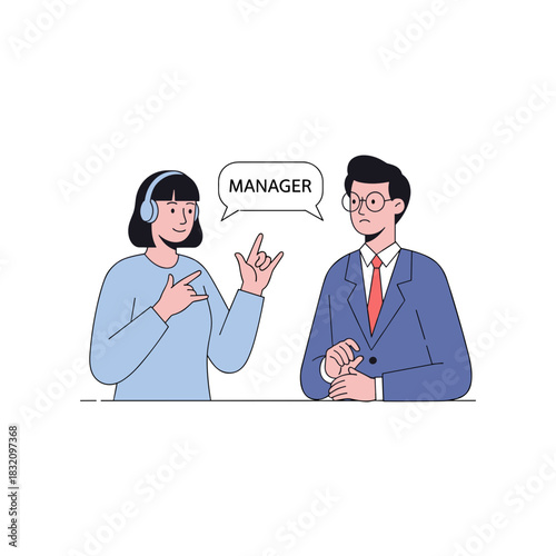 Deaf woman communicating with manager using sign language  