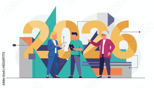 Business team planning 2026 strategy with tablets Future goals and professional success concept