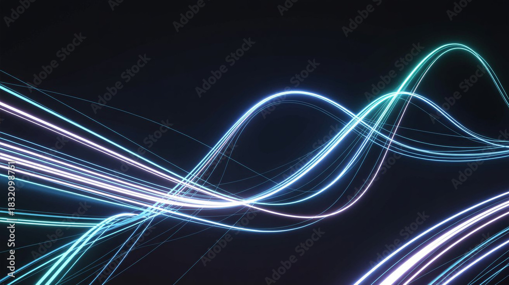 Naklejka premium Abstract neon light trails woven on a dark background
