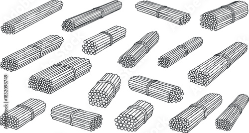A collection of bamboo sticks bundled together in an outline minimalist vector style, ideal for eco-friendly design projects