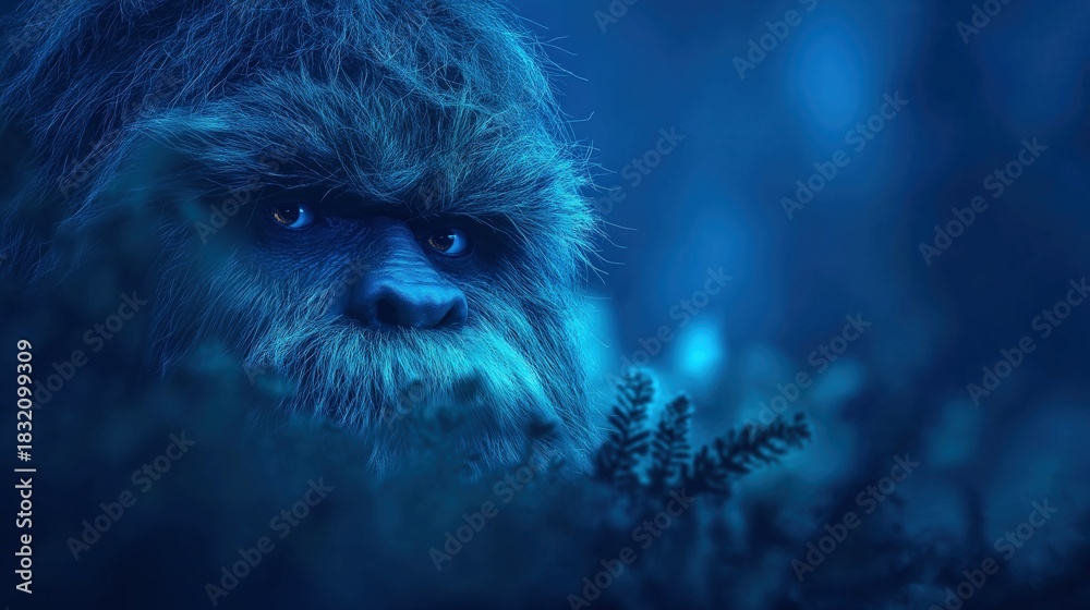 Obraz premium Blue Yeti Peeking Through Forest Ferns