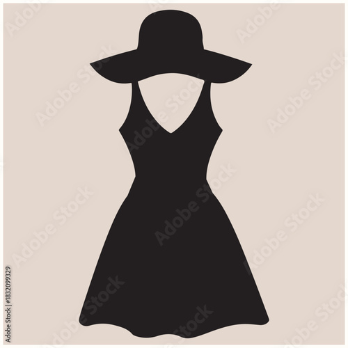 Elegant Women Fashion Silhouette in Dress and Sun Hat Vector, Fashion