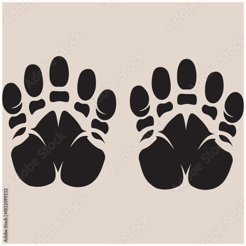 Detailed Bear Paw Prints Animal Tracks Silhouette Vector Set, Bear