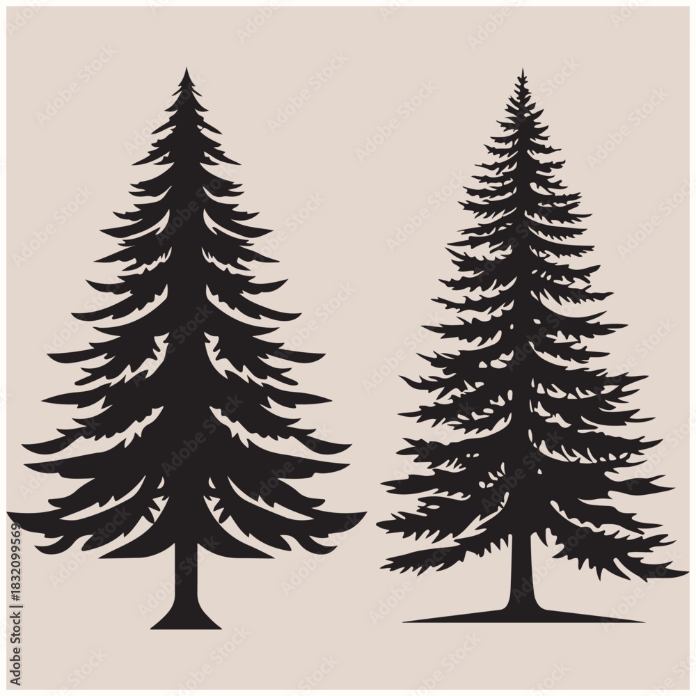 Obraz premium Conifer Pine Trees Forest Silhouette Vector Set, Pine