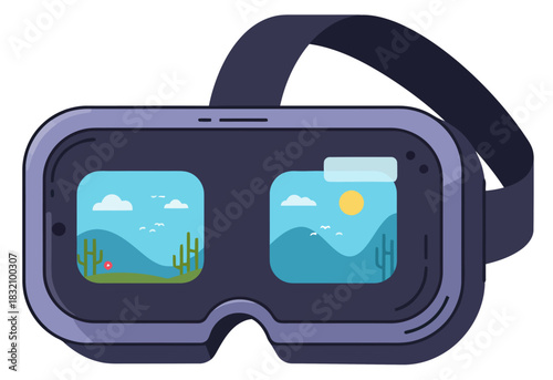 Virtual Reality Headset with Desert Landscape Illustration